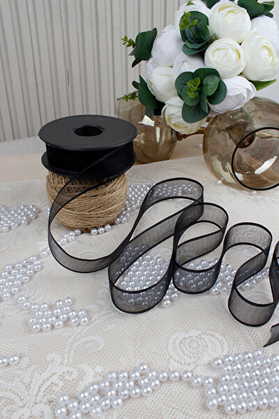 Mortex Black Chiffon Ribbon 2.5 cm 20 m - Wedding, Engagement, Bridal Shower, Gift, Decoration, Birthday, Party