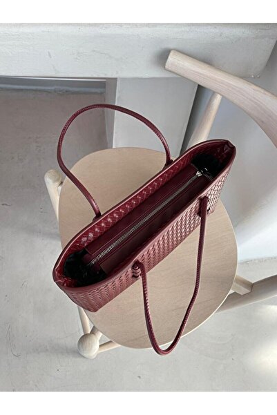 Rivina Nadi Tote Zippered Baguette Hand Shoulder Bag with Knitted Detail