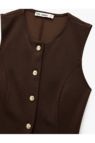 Koton Slim Fit Sleeveless Crew Neck Button Detailed Cardigan