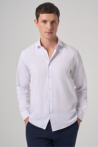 Morven Men's White Trend Slim Fit Italian Collar Shirt