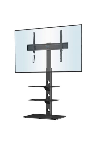 BONTEC TV Stand for 30–70 inch TVs, Floor Stand with 3 Tempered Glass Shelves