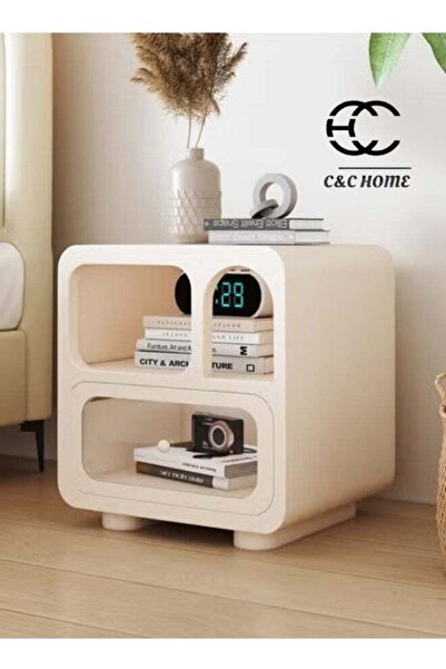 Raffine Multipurpose Rounded Corner Nightstand with Glass Front Drawer 50x35x55 cm