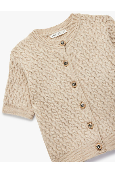 Koton X Melis Ağazat - Buttoned Crew Neck Short Sleeve Hair Knit Cardigan