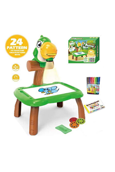 OEM Masa De Desen Cu Proiector Pentru Copii, 3 Discuri cu 24 Șabloane, 12 Carioci, Functie Muzicala