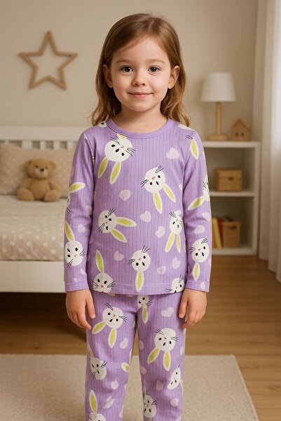 YİGİT BUTİK Rabbit Printed Girl's Pajama Set