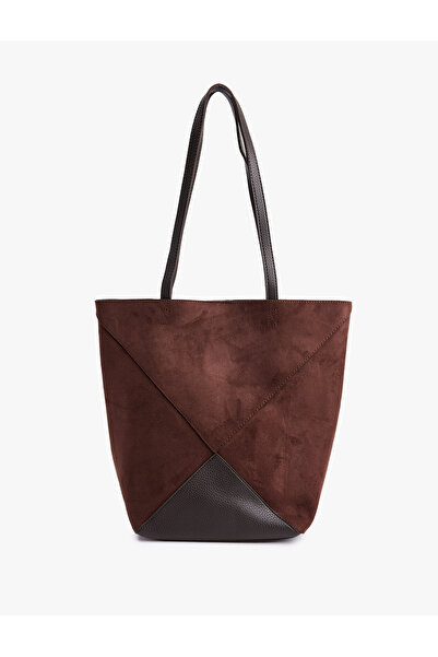 Koton Suede Look Faux Leather Detailed Tote Bag