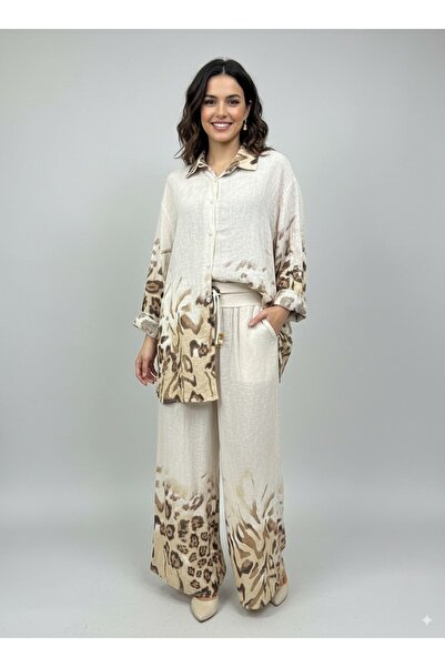 CELTMODA Women's Leopard Patterned Imported Linen Suit - Leopard