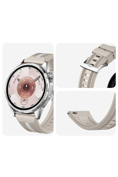 Sneezy Sportstripe Mesh Pattern Metal Buckle Silicone Smart Watch Band Compatible with Huawei Watch Gt6 46mm