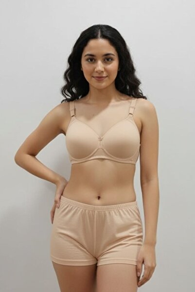 enmodaiçgiyim 4 Pieces Skin Color Wire-Free Non-Padded Sponge Bra No Underwire T-Shirt Bra - No Trace