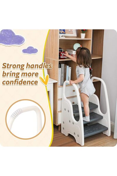 Beauenty 3 Step Stool for Kids, Adjustable 2/3-Step (white)