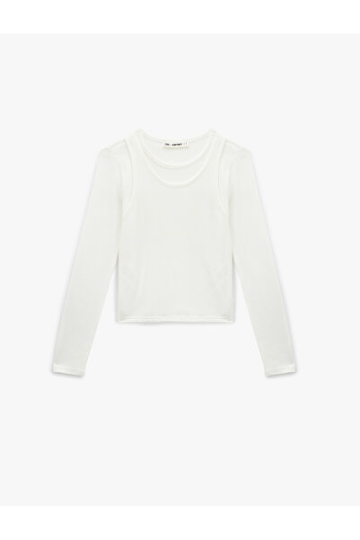 Koton Μακρυμάνικο μπλουζάκι με λαιμόκοψη εφαρμοστό Athlete Look