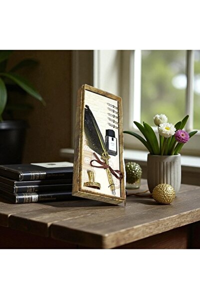 Kuzey Tacı قلم ريشة عتيق الطراز مع حامل معدني وطقم خط عربي فاخر