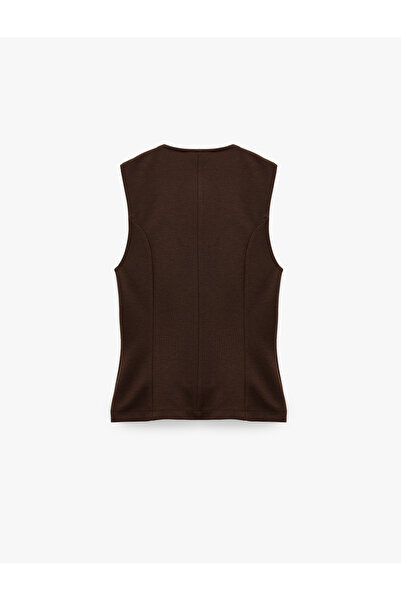 Koton Slim Fit Sleeveless Crew Neck Button Detailed Cardigan