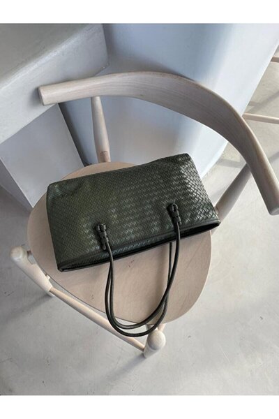 Rivina Nadi Tote Zippered Baguette Hand Shoulder Bag with Knitted Detail