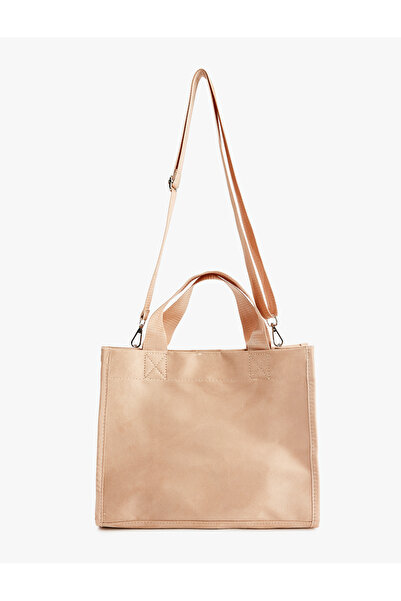 Koton Faux Suede Tote Bag with Label Detail Handle Strap