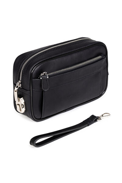 mussen Monarque Genuine Cowhide Leather Men's Locked Hand Portfolio Bag, 3 Pockets, Zippered (21X12X6 cm)