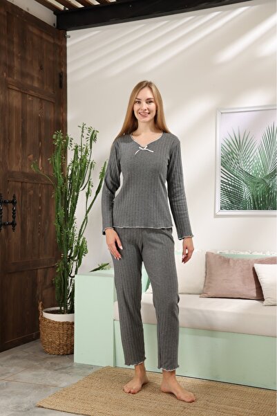 LİLA İÇ GİYİM Reported Interlock Long Sleeve Pajama Set