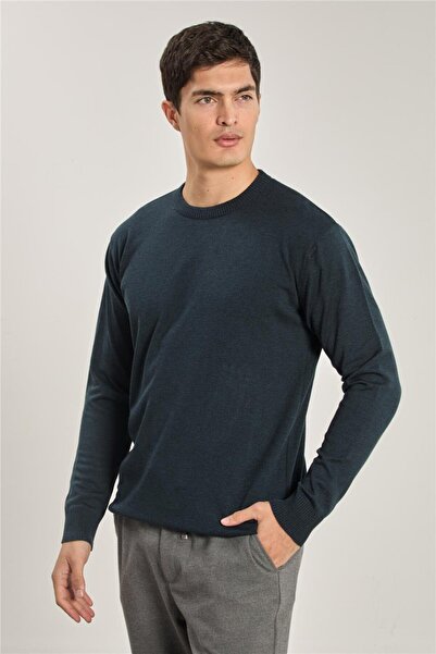 BARRELS AND OIL سترة رجالية طويلة الأكمام محبوكة - أزرق بحري