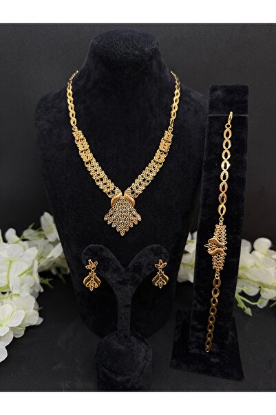Constanza Exclusive 22 Ayar Altın Kaplama Baklava Model Başak Motifli Set 1005