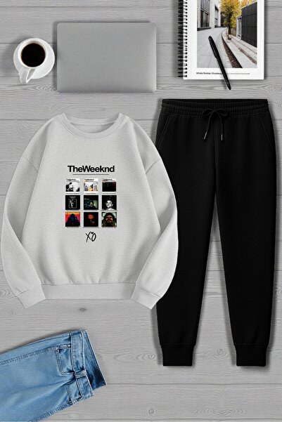 uyguntarz Unisex the Weekend Design Printed Crew Neck Sweatshirt - 2-Piece Tracksuit Set