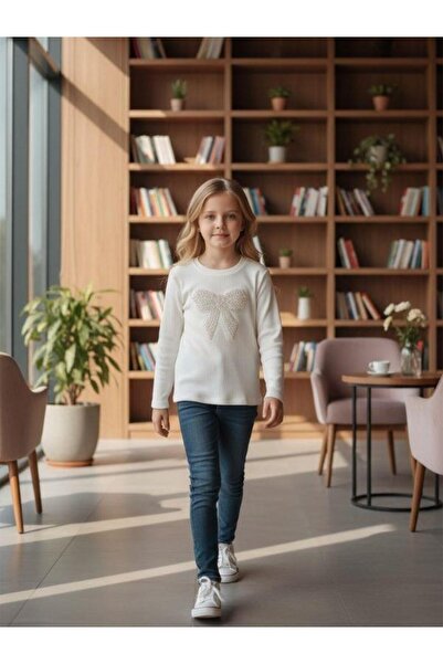 Zekids Girls' Cotton Corded Fabric Bow Embroidered Long Sleeve T-Shirt