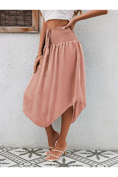 GENCULUS Women's High Waist Asymmetrical Cut Detailed Sandy Skirt