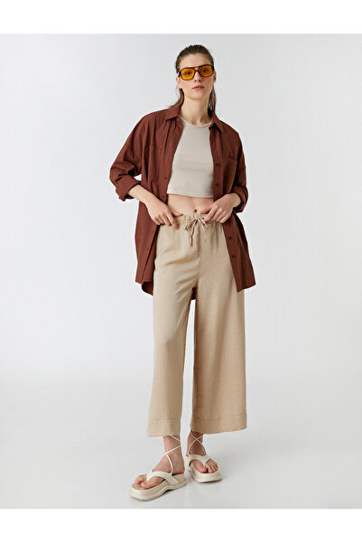 Koton Παντελόνι Crop με φαρδιά μπατζάκια, δετό στη μέση, με σατέν εμφάνιση