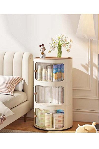 Raffine خزانة تخزين بلاستيكية دائرية متعددة الأغراض وقابلة للفصل ومتعددة الطبقات مع أبواب، 32×58 سم