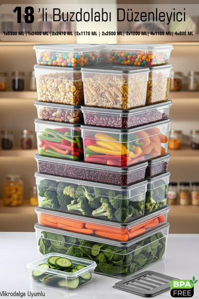 FİTHOME 18-Piece Refrigerator and Freezer Organizer Storage Container Set Microwave-Safe Bpa-Free In-Cabinet Storage Container