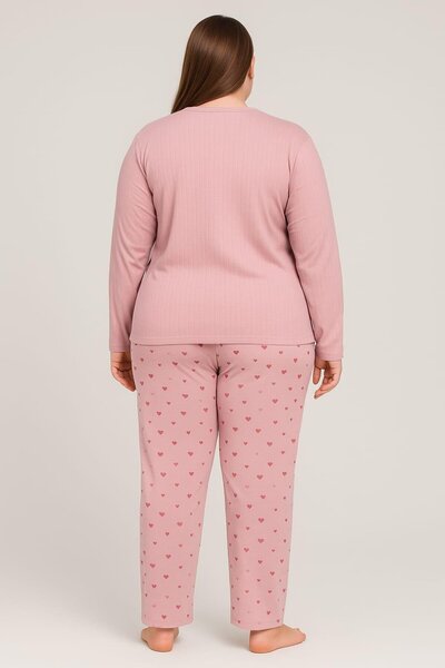 Pemilo Women's 0387 plus size thick winter pajama set with size chart - dried rose