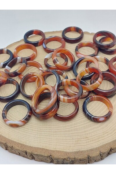 Yasamtohumu Agate Stone Ring – Brown Black White Variegated – Faceted Cut – 6mm Thickness (59920)