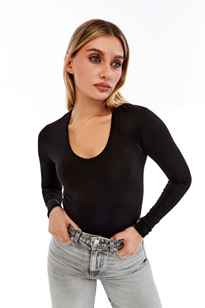 VERANOYA V-Neck Long Sleeve Blouse Black