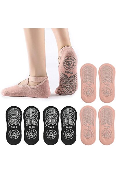 ECVV 4 Pairs Non-Slip Yoga Socks for Kids (Size 29-34) with Grips & Crisscross Straps