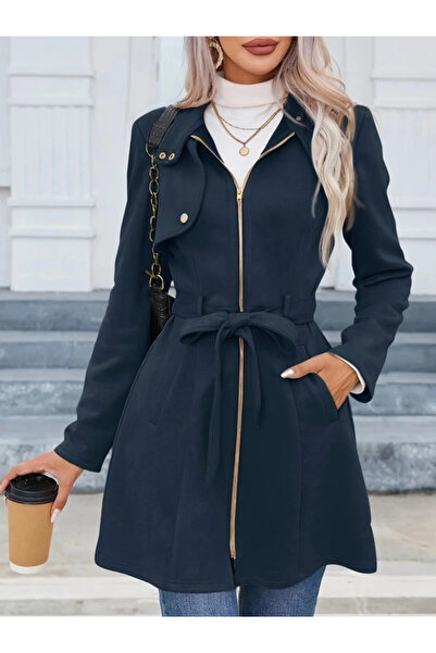 GENCULUS Women's Long Sleeve Buttoned Zippered Waist Belted Suede Jacket