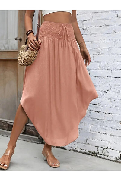 GENCULUS Women's High Waist Asymmetrical Cut Detailed Sandy Skirt