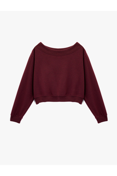 Koton Viscose Blend Boat Neck Off-The-Shoulder Long Sleeve T-Shirt