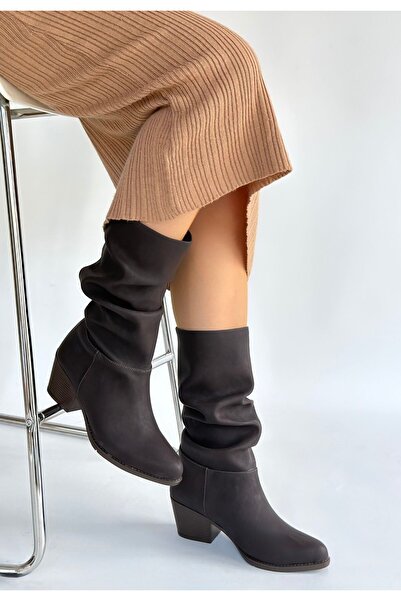 thebestnzm Yior Brown Nubuck Heeled Boots