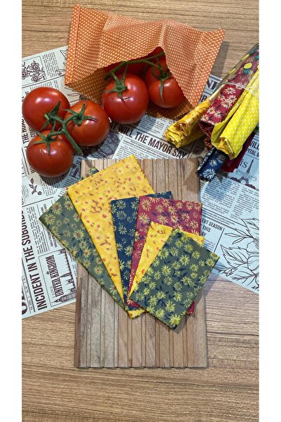 Home Daisy Patterned Fabric Reusable Natural Beeswax (Beeswax) Food Storage Cloth Set of 6