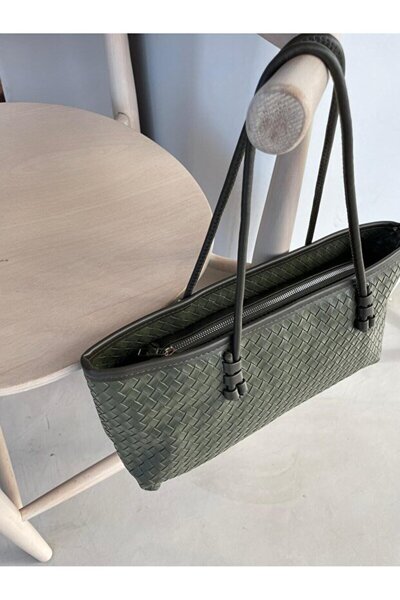 Rivina Nadi Tote Zippered Baguette Hand Shoulder Bag with Knitted Detail