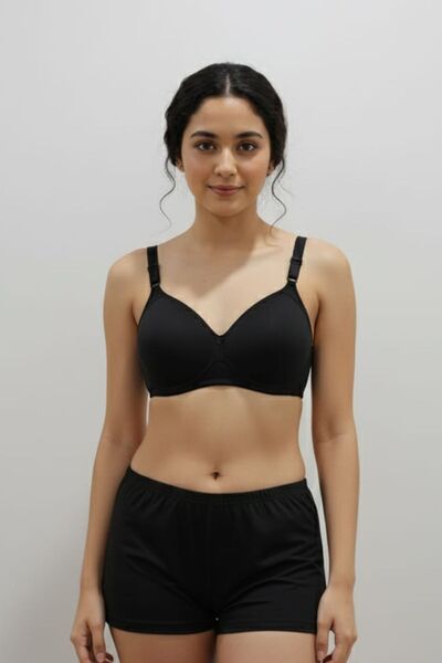 enmodaiçgiyim 4 Pieces Black Wire-Free Non-Padded Sponge Bra No Underwire T-Shirt Bra - No Trace