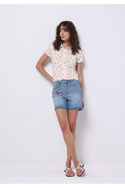 Colin's Mom Fit High Waist Straight Women's Mid Indigo Denim Jean Shorts