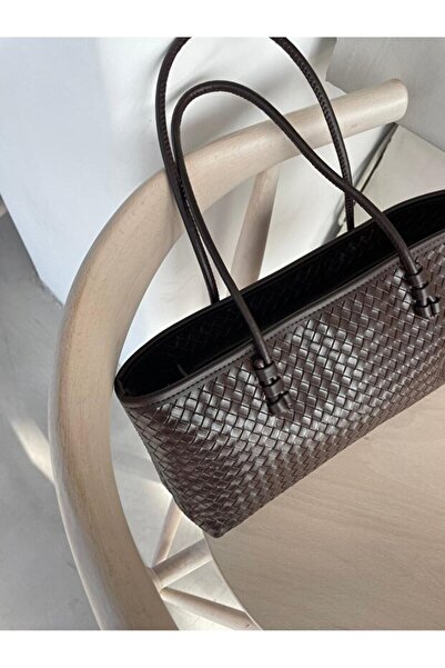 Rivina Nadi Tote Zippered Baguette Hand Shoulder Bag with Knitted Detail