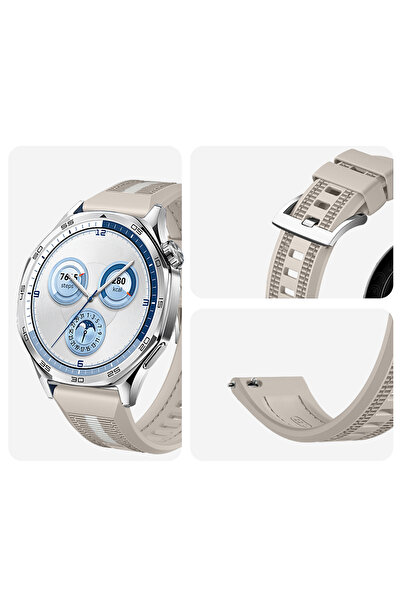 Sneezy Sportstripe Mesh Pattern Metal Buckle Silicone Smart Watch Band Compatible with Huawei Watch Gt5 46mm