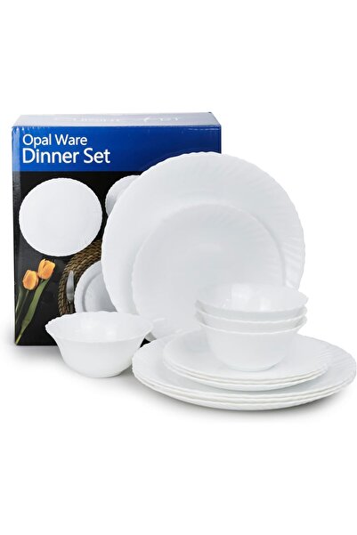 Cuisine Art Opalware Dining Collection - Exquisite White 12-Piece Dinnerware Set (4x10" plates, 4x7.