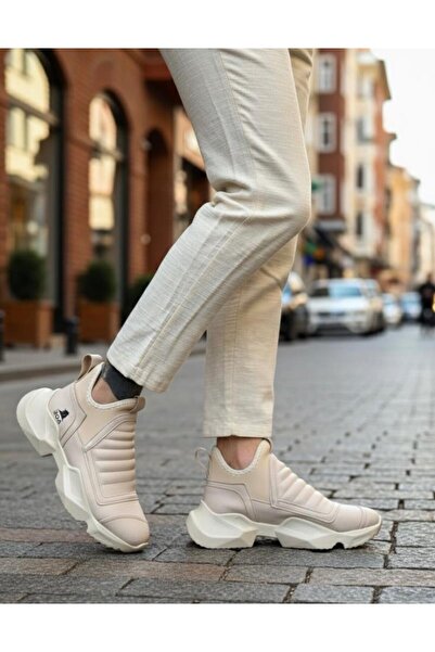 BPM Ba0401 Laceless Comfortable High Sole Cream Men's Sports Half Ankle Boots