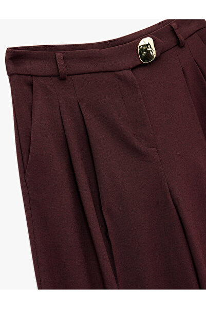 Koton X Melis Ağazat - Λεπτομέρεια πτυχωτής πτύχωσης με τσέπες και μεταλλικά αξεσουάρ παντελόνι palazzo