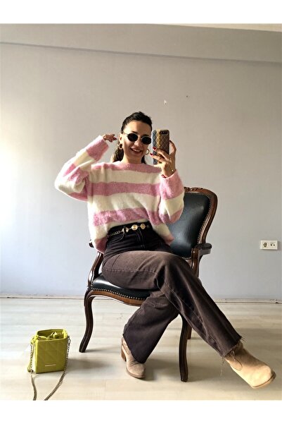 Gözde Tasarım Butik Women's Brown Stone-Washed High Waist Loose Palazzo Jeans Denim Pants