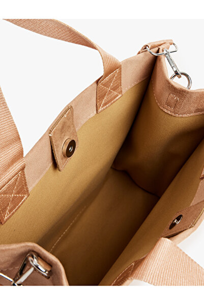 Koton Faux Suede Tote Bag with Label Detail Handle Strap