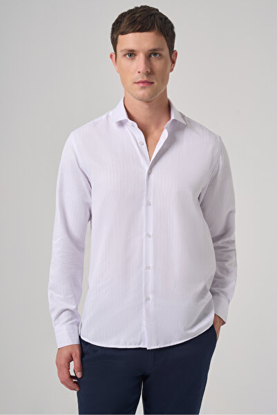 Morven Men's White Trend Slim Fit Italian Collar Shirt
