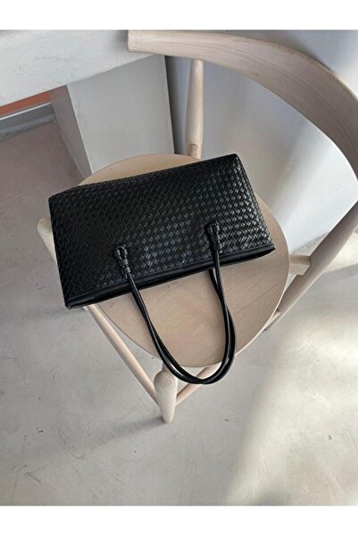 Rivina Nadi Tote Zippered Baguette Hand Shoulder Bag with Knitted Detail